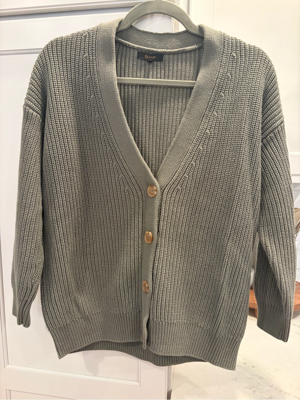 Quince Sage Green Knit Button-Front Women's Cardigan